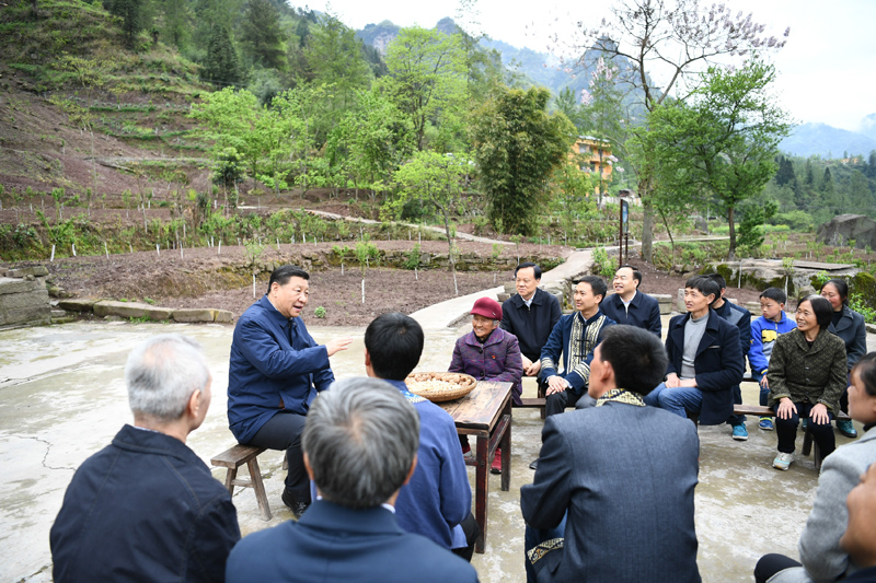 2019年4月15日至17日，中共中央總書(shū)記、國家主席、中央軍委主席習近平在重慶考察，并主持召開(kāi)解決“兩不愁三保障”突出問(wèn)題座談會(huì )。這是4月15日下午，習近平在石柱土家族自治縣中益鄉華溪村同村民代表、基層干部、扶貧干部、鄉村醫生等圍坐在一起，共話(huà)脫貧攻堅。新華社記者 謝環(huán)馳 攝