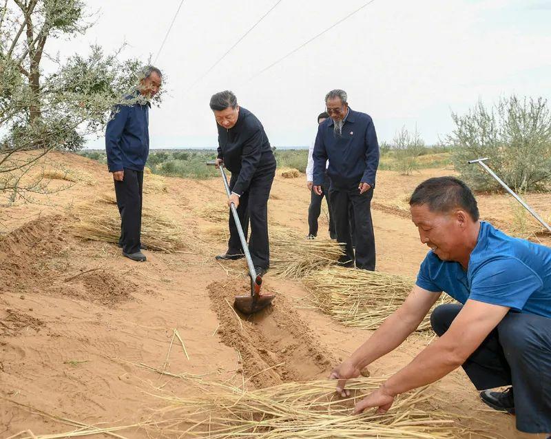 2019年8月21日，習近平來(lái)到甘肅省武威市古浪縣八步沙林場(chǎng)，實(shí)地察看當地治沙造林、生態(tài)保護等情況。新華社記者 謝環(huán)馳 攝
