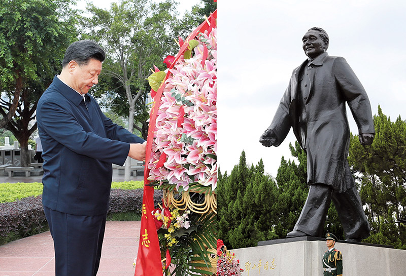 2020年10月14日，習近平總書(shū)記向深圳蓮花山公園鄧小平同志銅像敬獻花籃。