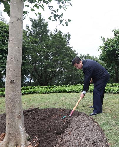 2012年12月7日至11日，習近平在廣東省考察工作。這是8日上午，習近平在深圳蓮花山公園種下一棵高山榕樹(shù)。新華社記者 蘭紅光 攝